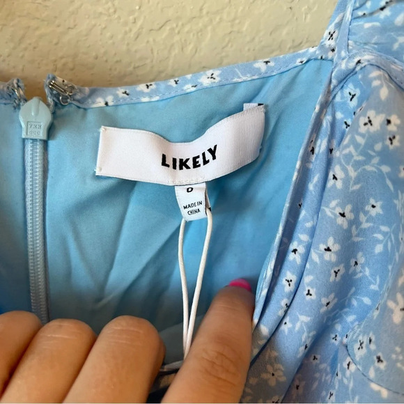 NWT Likely Charlotte Floral Tiered Ruffle Mini Dress in Power Blue - Picture 3 of 6